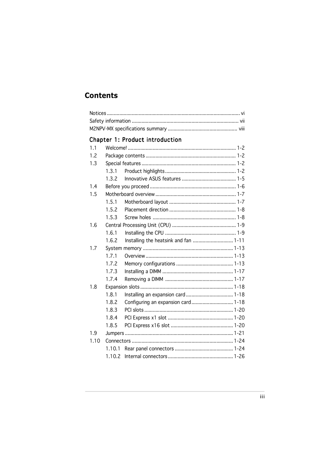 Asus M2NPV-MX manual Contents 