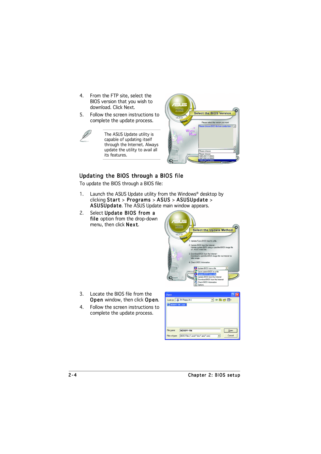 Asus M2NPV-MX manual Updating the Bios through a Bios file 