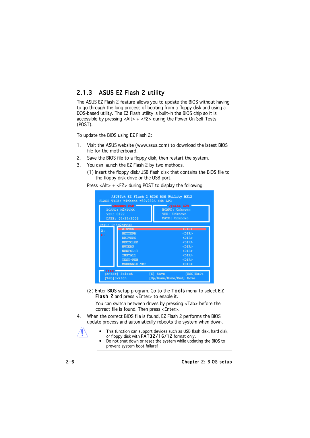 Asus M2NPV-MX manual Asus EZ Flash 2 utility 