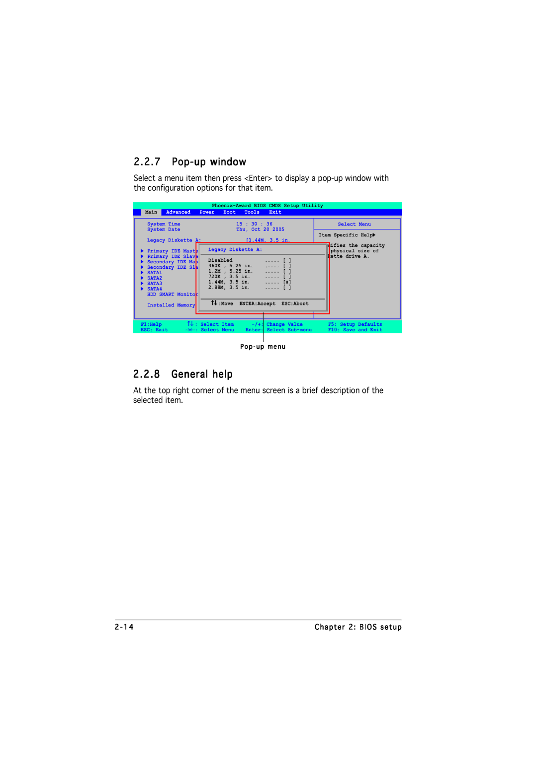 Asus M2NPV-MX manual Pop-up window, General help 