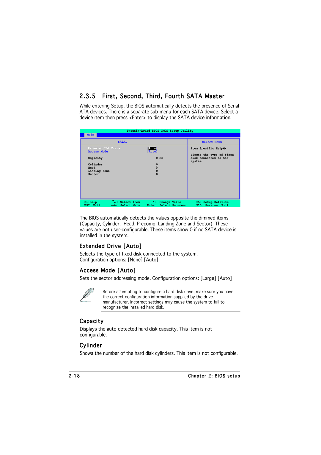 Asus M2NPV-MX manual First, Second, Third, Fourth Sata Master, Extended Drive Auto, Extended IDE Drive Auto 