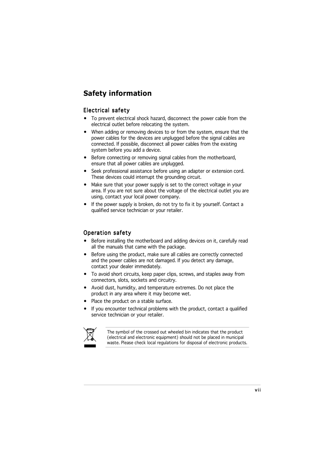 Asus M2NPV-MX manual Safety information, Electrical safety, Operation safety 