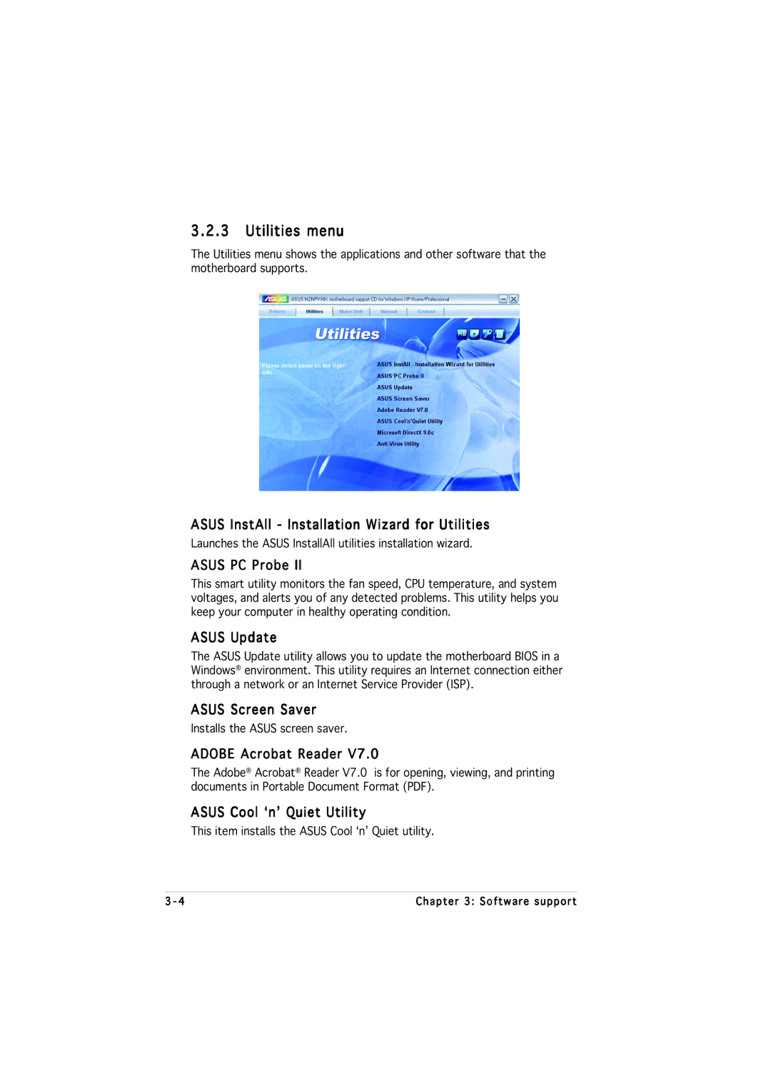 Asus M2NPV-MX manual Utilities menu 