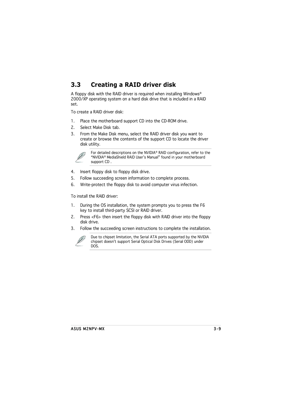 Asus M2NPV-MX manual Creating a RAID driver disk 