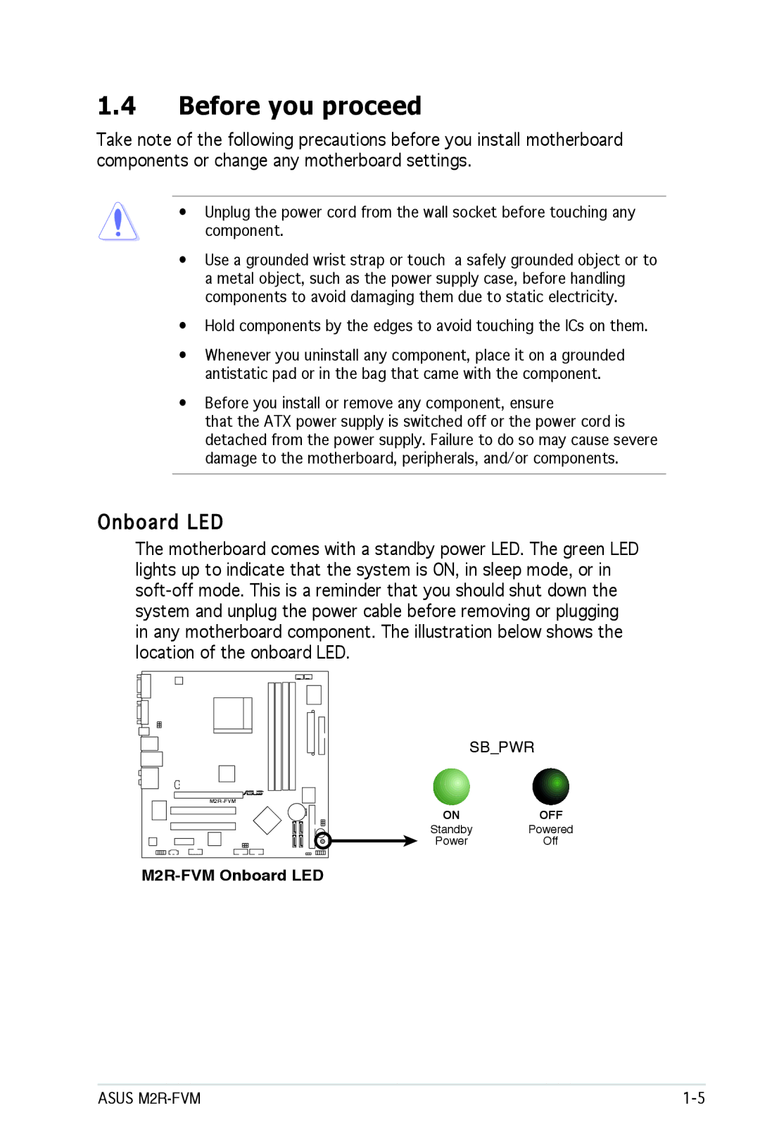 Asus manual Before you proceed, M2R-FVM Onboard LED 