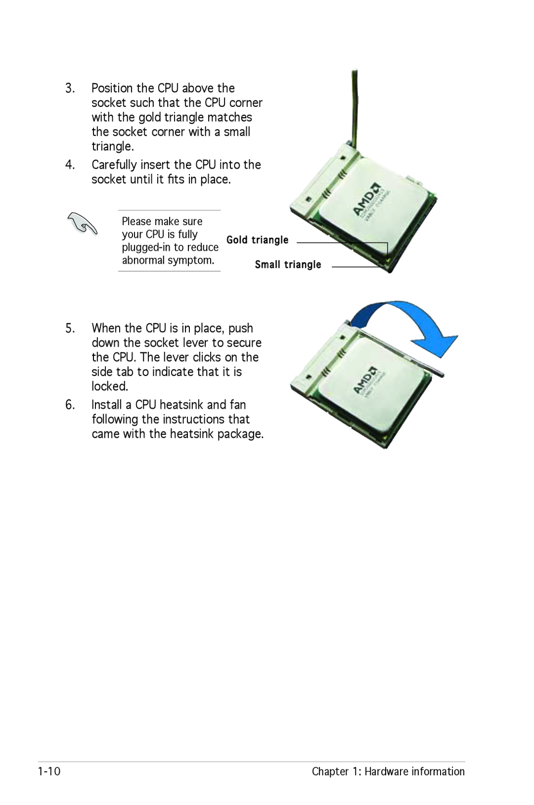 Asus M2R-FVM manual Gold triangle Small triangle 