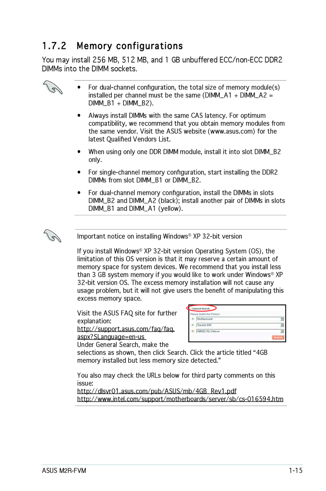 Asus M2R-FVM manual Memory configurations 