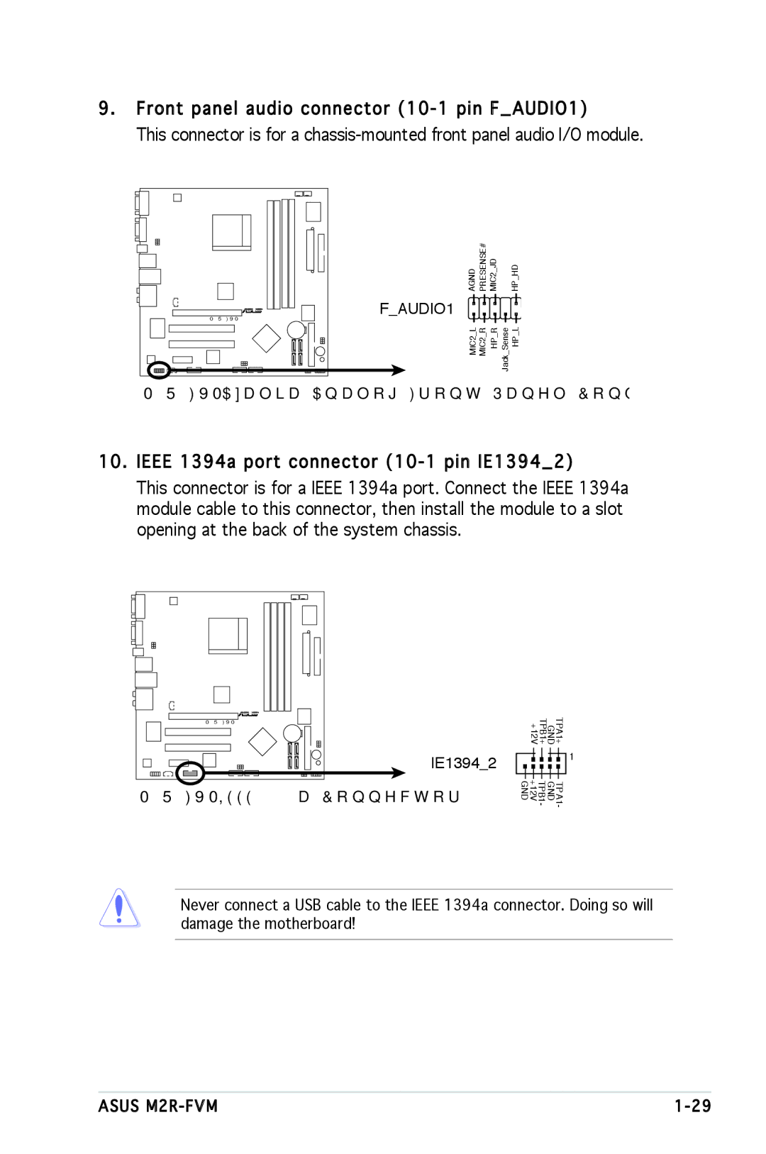 Asus manual M2R-FVM Azalia Analog Front Panel Connector, M2R-FVM Ieee 1394a Connector 