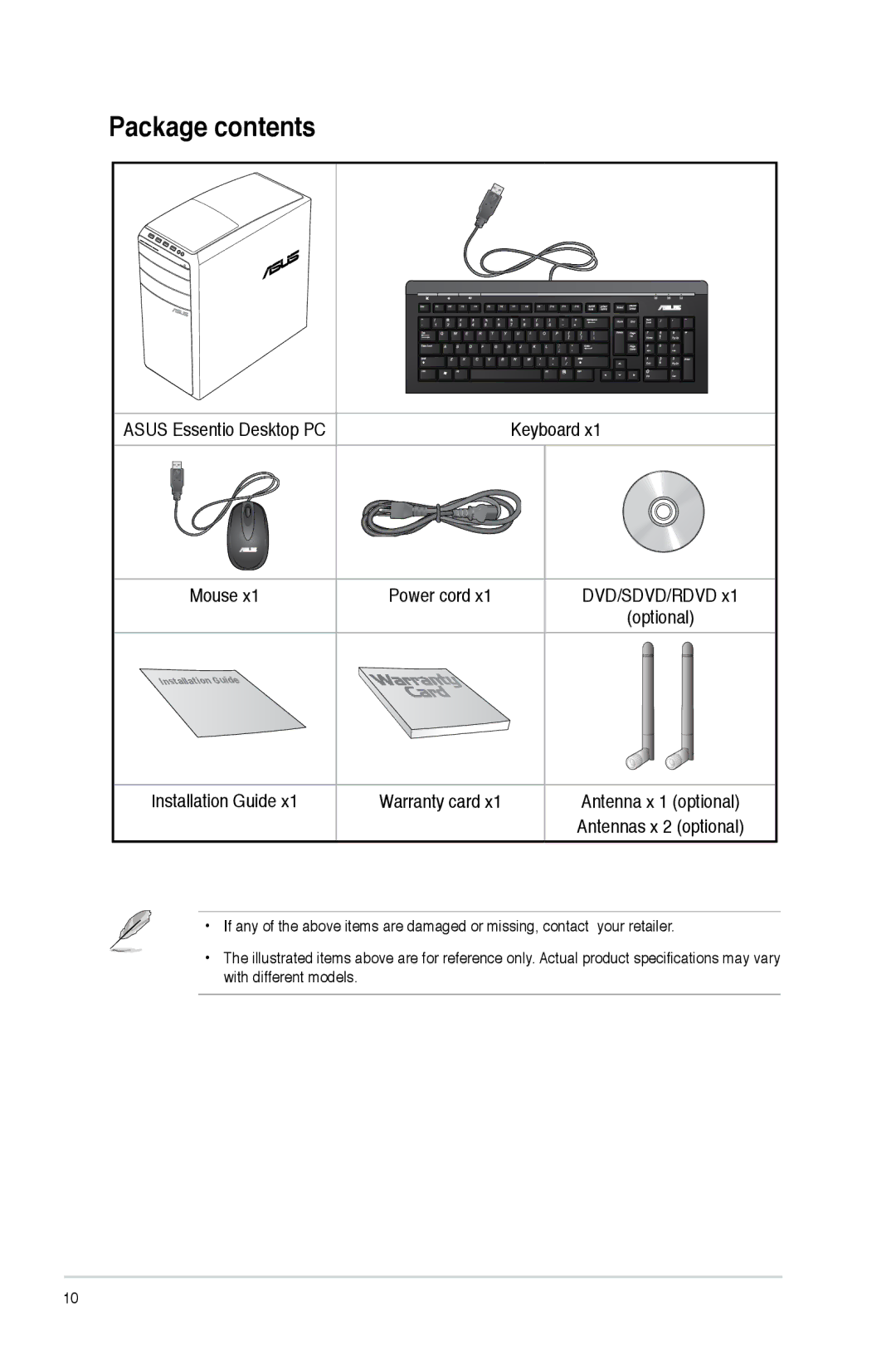 Asus M51ACUS002S, M51ACUS006S, M51BCUS005S, M51ACUS018S, M51ACUS005S, M51AC-US004S, M51AC-US006S, M51ACUS004S Package contents 