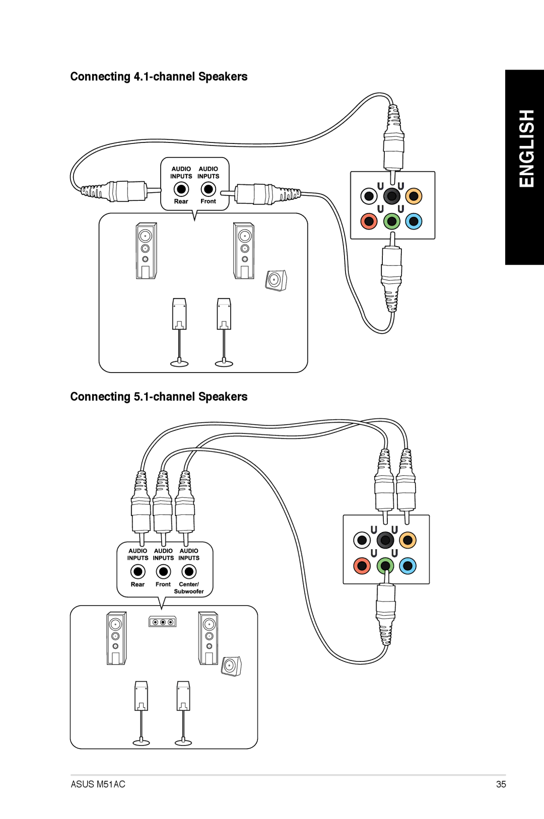 Asus M51AC-US002S, M51ACUS006S, M51ACUS002S, M51BCUS005S Connecting 4.1-channel Speakers, Connecting 5.1-channel Speakers 