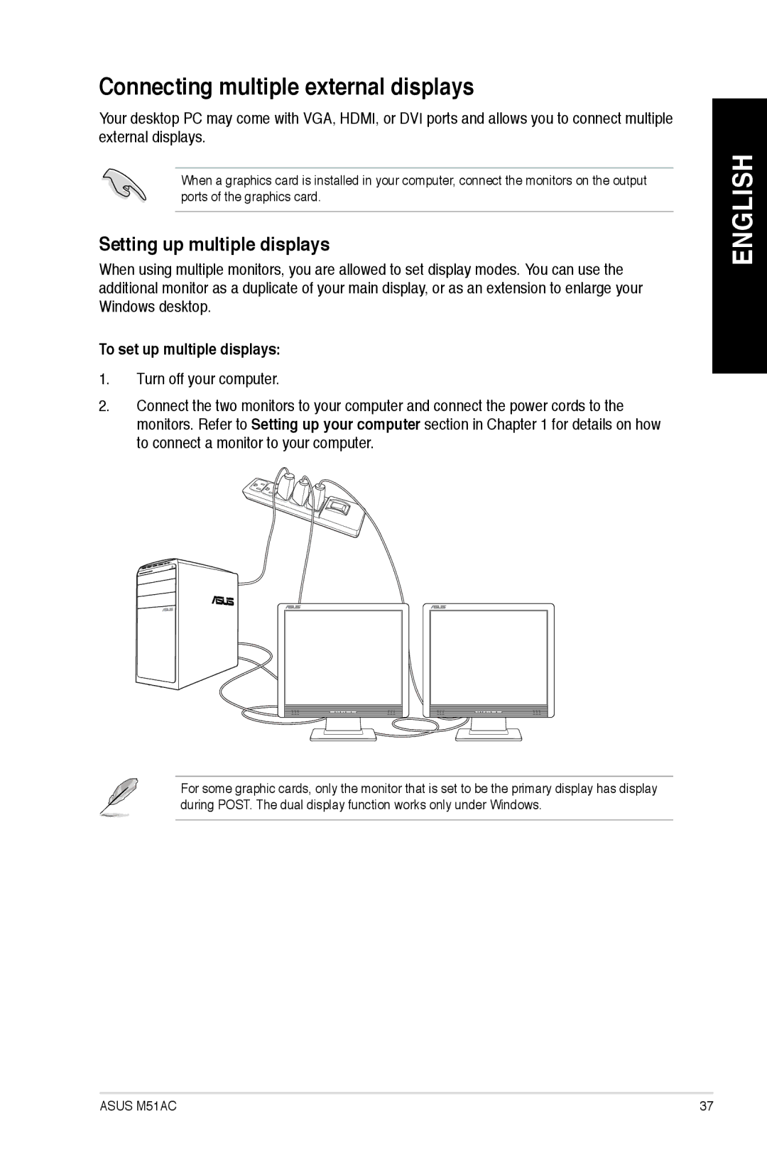 Asus M51ACUS002S Connecting multiple external displays, Setting up multiple displays, To set up multiple displays 