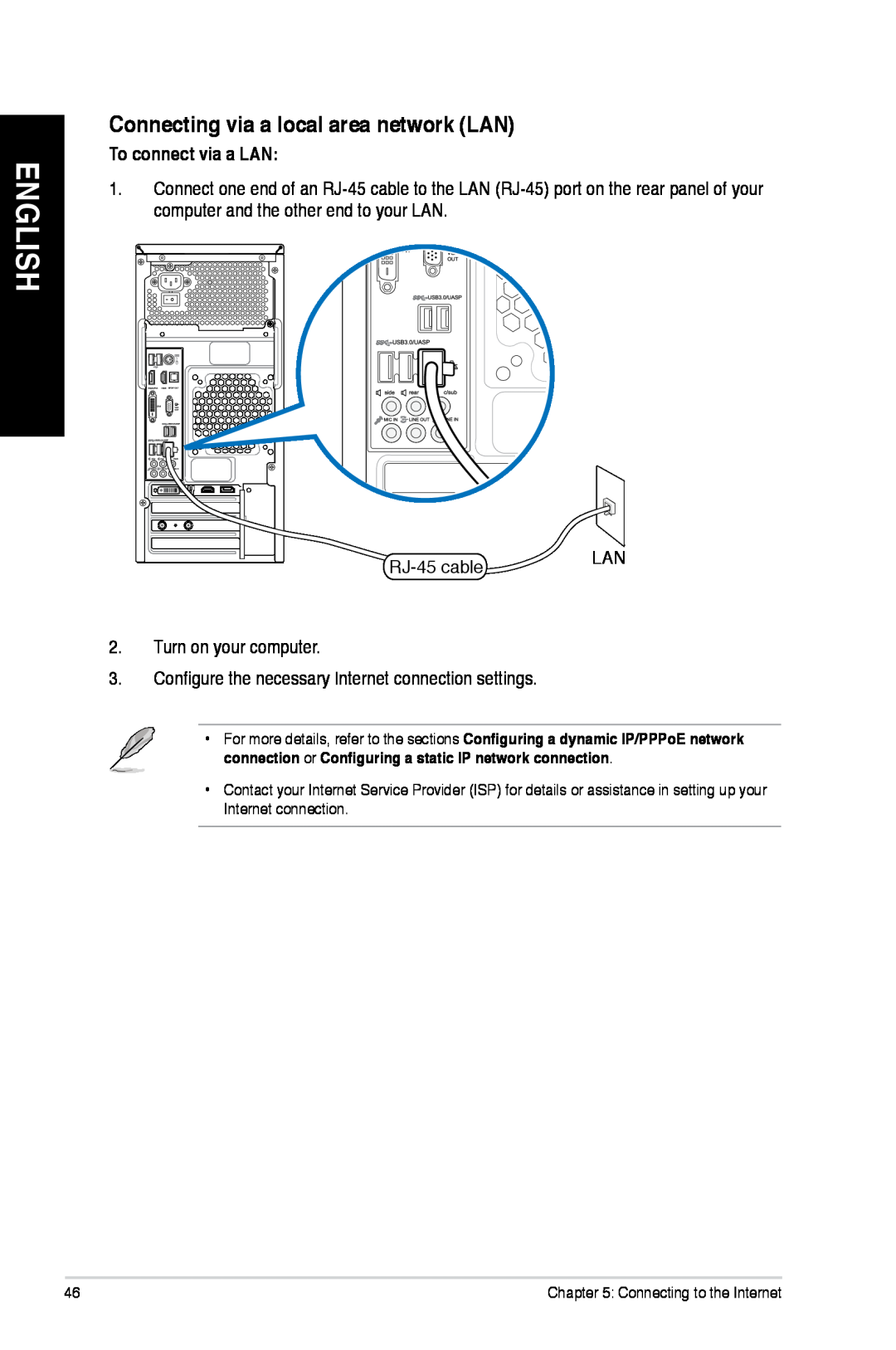 Asus M51ACUS002S, M51ACUS006S, M51BCUS005S user manual English, Connecting via a local area network LAN, To connect via a LAN 