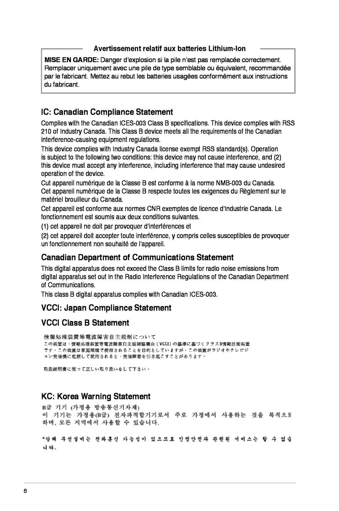 Asus M51AC-US006S, M51ACUS006S user manual IC Canadian Compliance Statement, Canadian Department of Communications Statement 