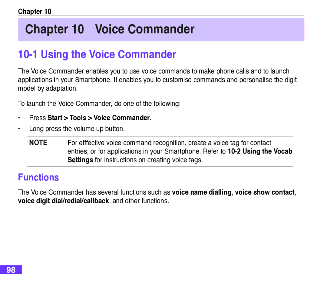 Asus M530w user manual Using the Voice Commander, Functions, Press Start Tools Voice Commander 