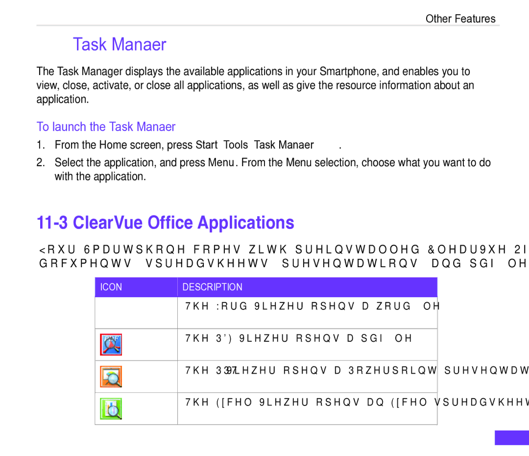 Asus M530w user manual ClearVue Office Applications, To launch the Task Manager, 113 