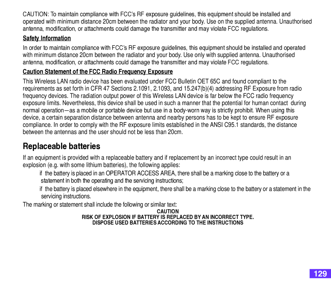 Asus M530w user manual 129, Safety Information 