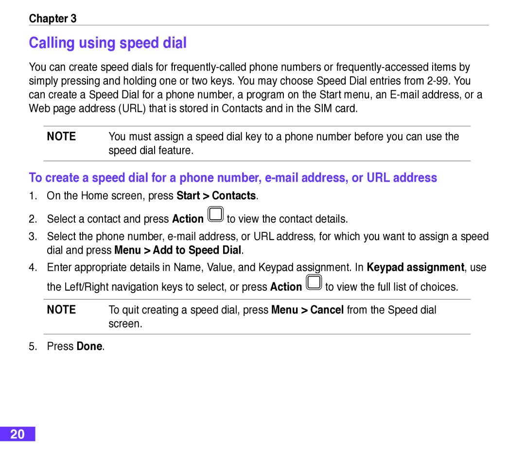 Asus M530w user manual Calling using speed dial, Chapter 