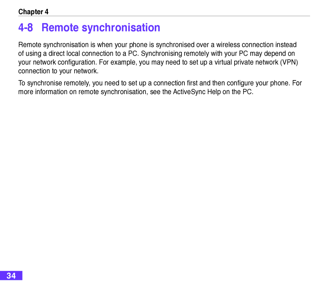 Asus M530w user manual Remote synchronisation 