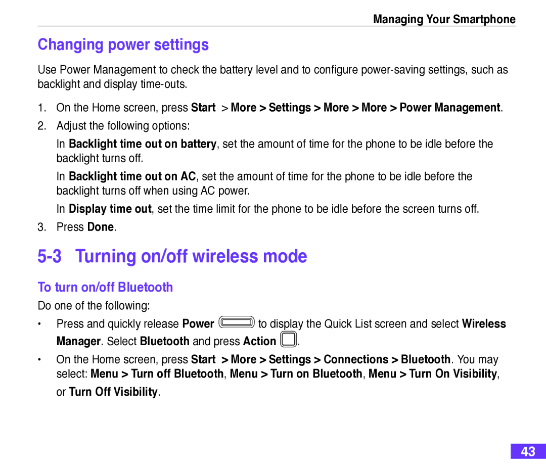 Asus M530w user manual Turning on/off wireless mode, Changing power settings, To turn on/off Bluetooth 