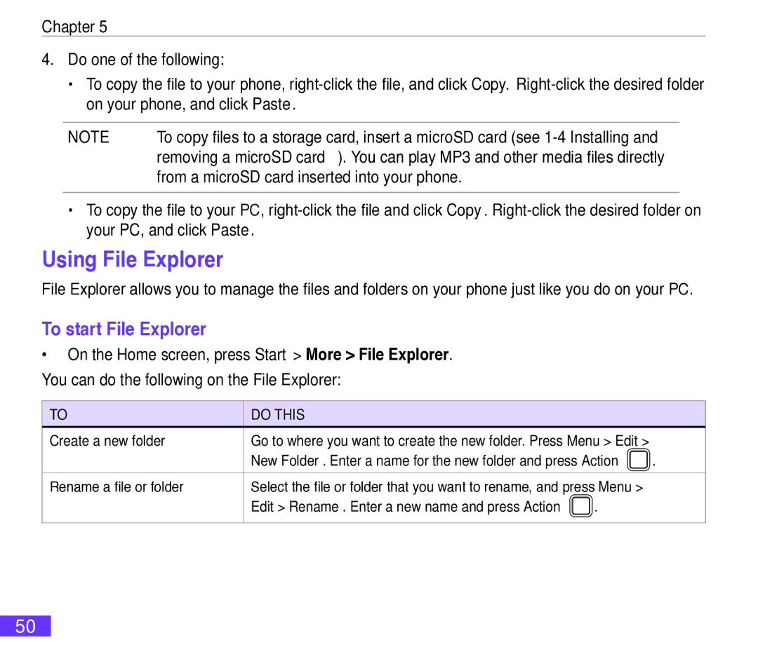 Asus M530w user manual Using File Explorer, To start File Explorer, Create a new folder, Rename a file or folder 