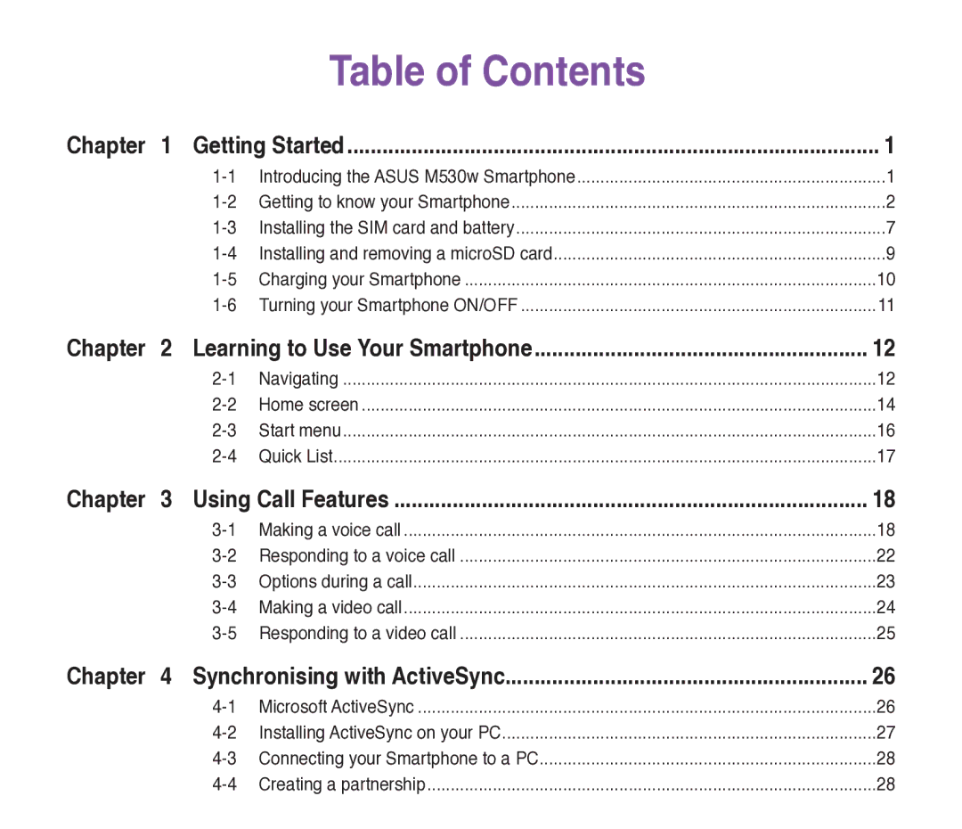 Asus M530w user manual Table of Contents 