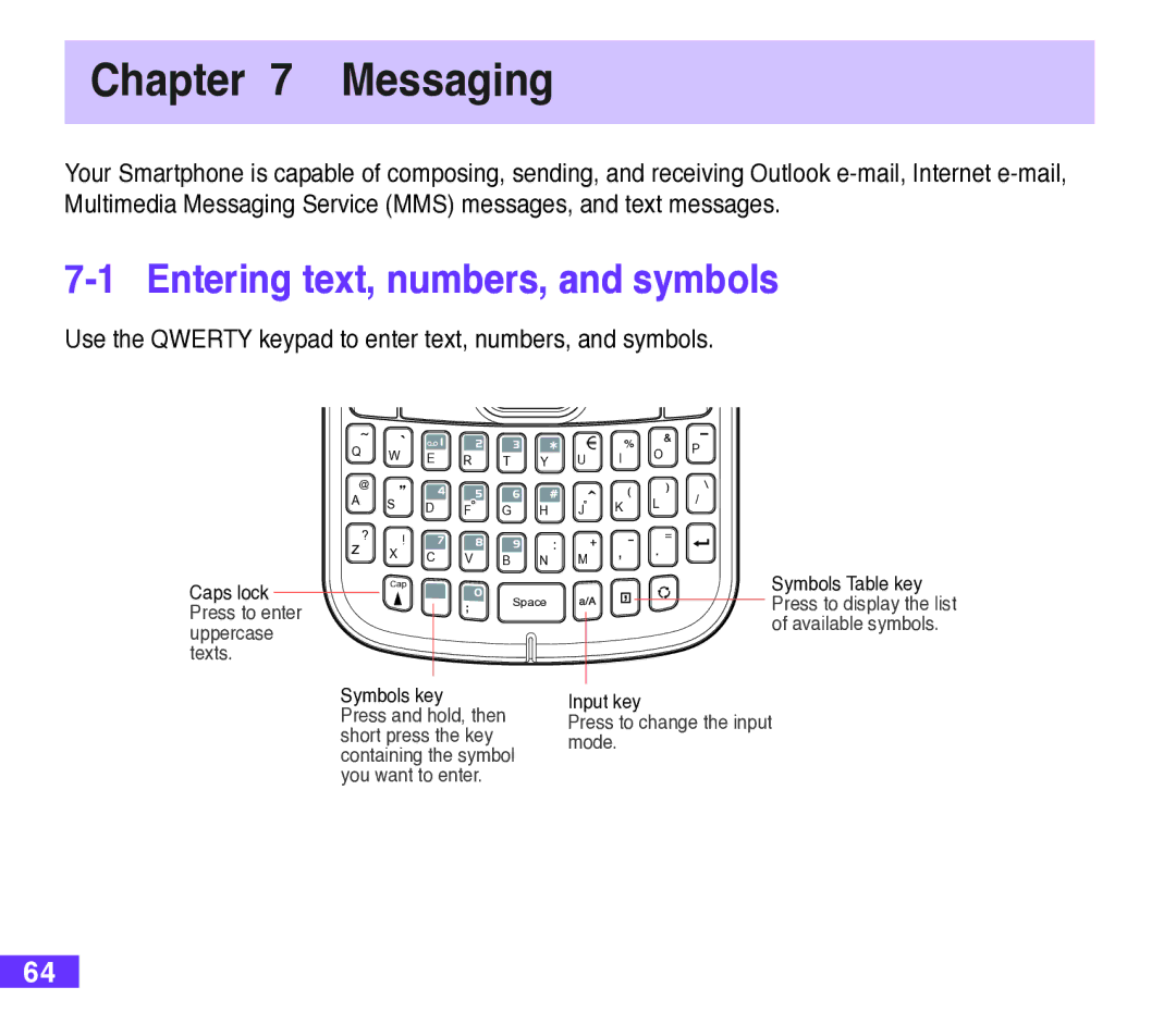 Asus M530w user manual Messaging, Entering text, numbers, and symbols 