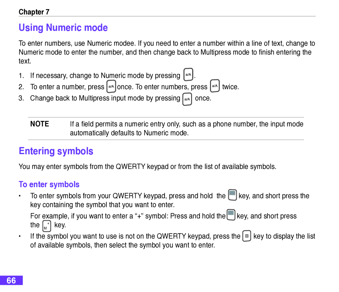 Asus M530w user manual Using Numeric mode, Entering symbols, To enter symbols 