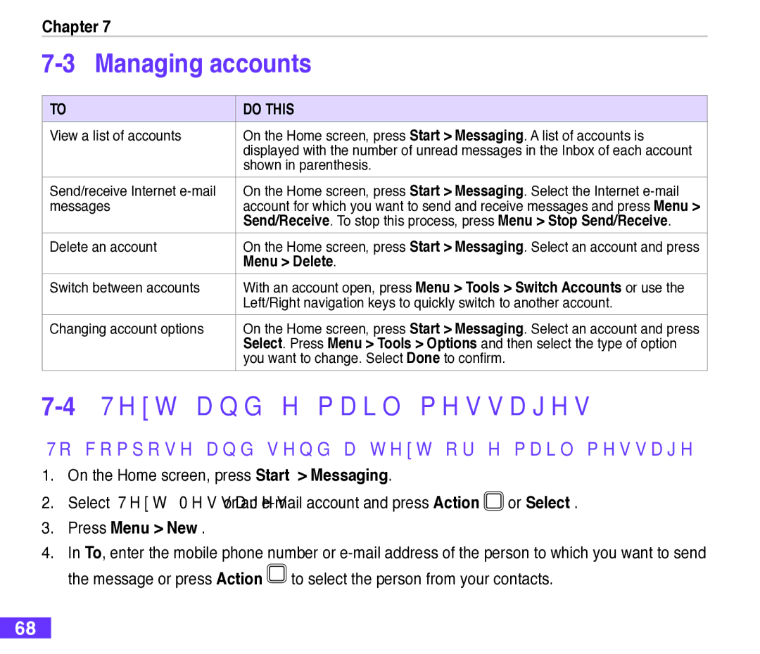 Asus M530w Managing accounts, Text and e-mail messages, To compose and send a text or e-mail message, Press Menu New 