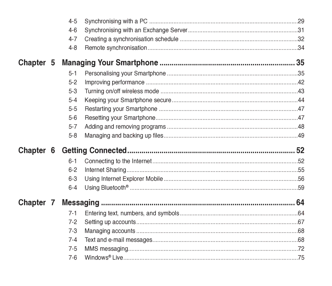 Asus M530w user manual Managing Your Smartphone, Getting Connected, Messaging 