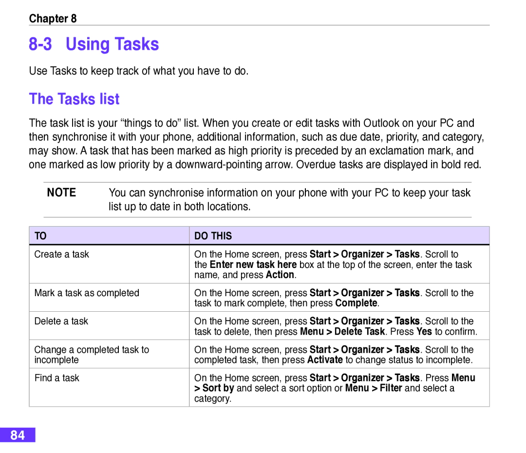 Asus M530w user manual Using Tasks, Tasks list 