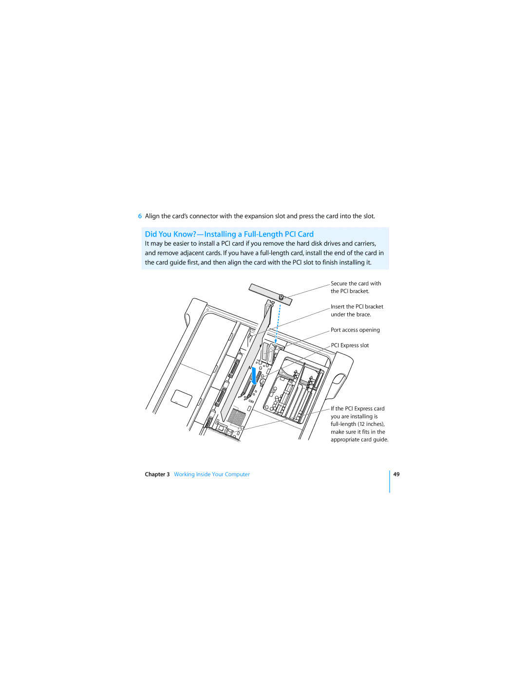 Asus MA356*/A manual Did You Know?-Installing a Full-Length PCI Card, Port access opening PCI Express slot 