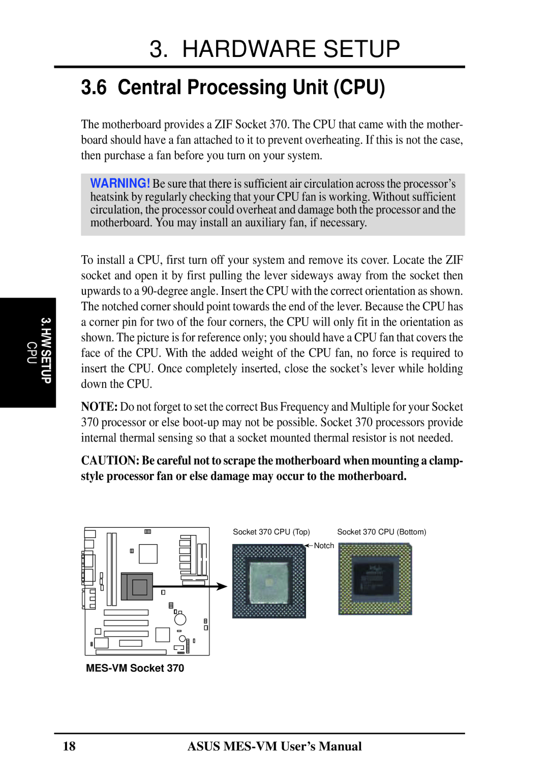 Asus MES-VM user manual Central Processing Unit CPU 