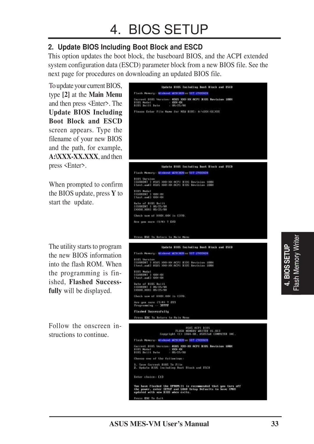 Asus MES-VM user manual Update Bios Including Boot Block and Escd 