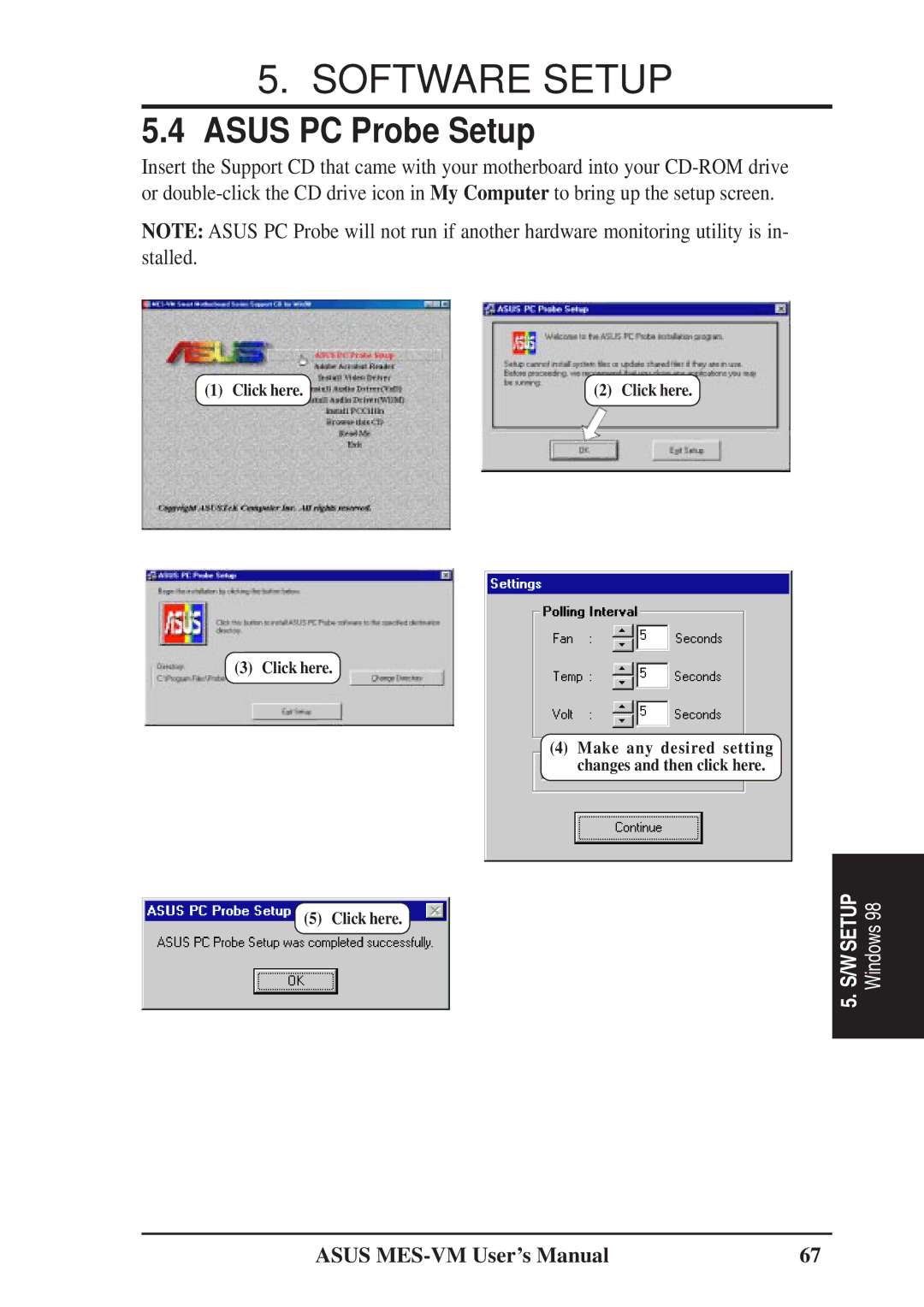 Asus MES-VM user manual Asus PC Probe Setup 