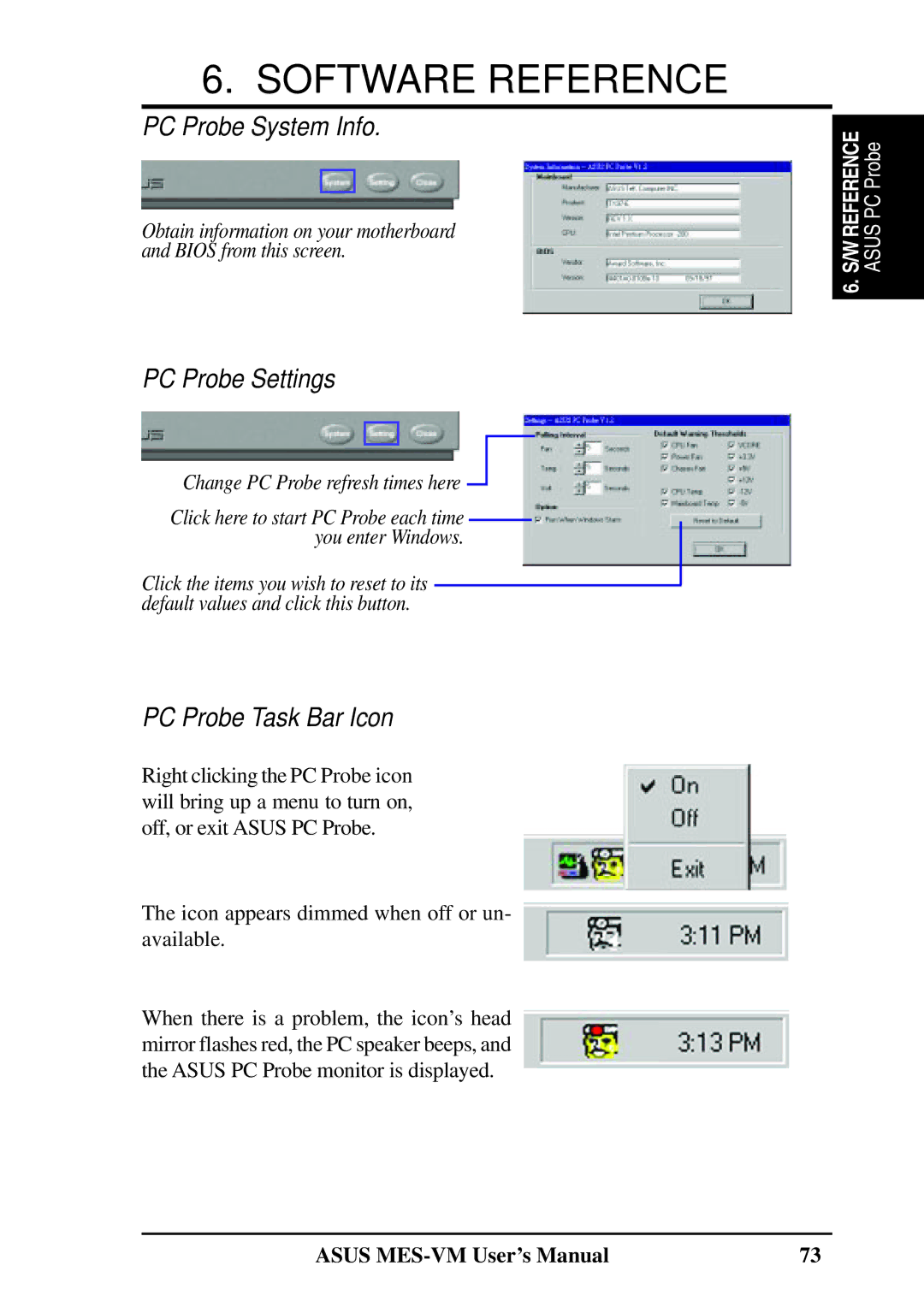 Asus MES-VM user manual PC Probe System Info 