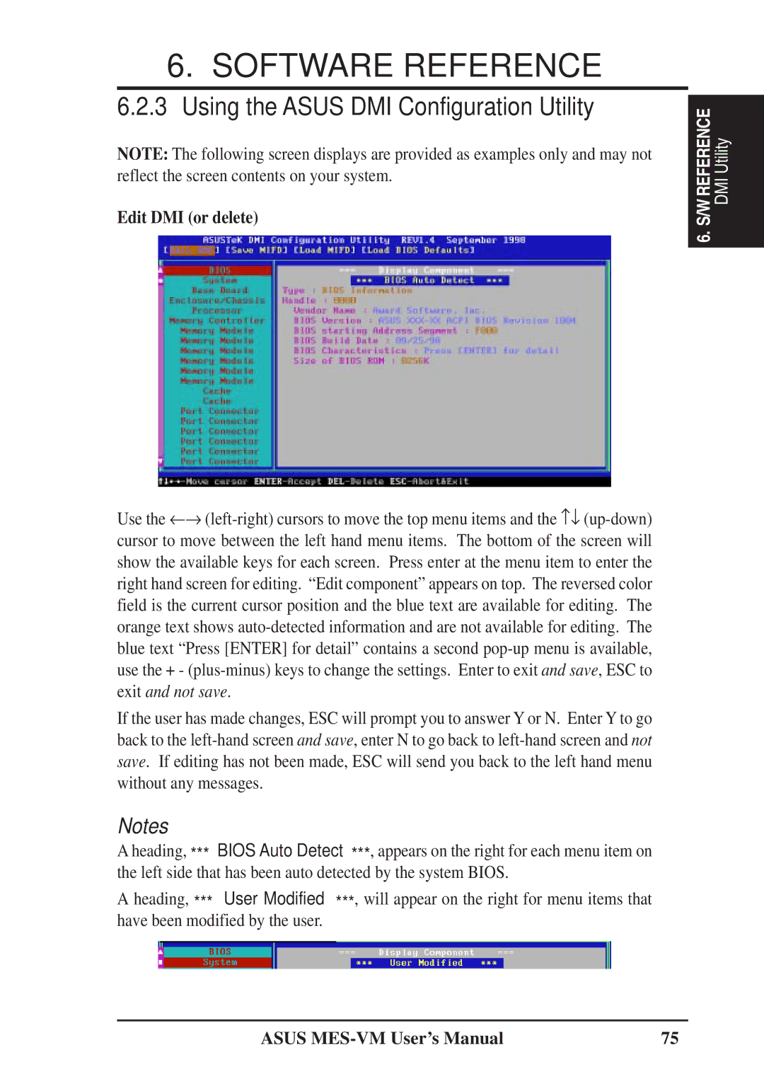 Asus MES-VM user manual Using the Asus DMI Configuration Utility, Edit DMI or delete 