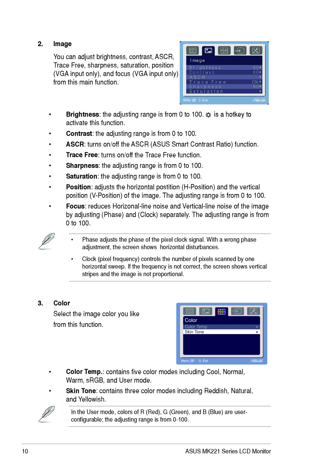 Asus MK221 user manual Image, Color 