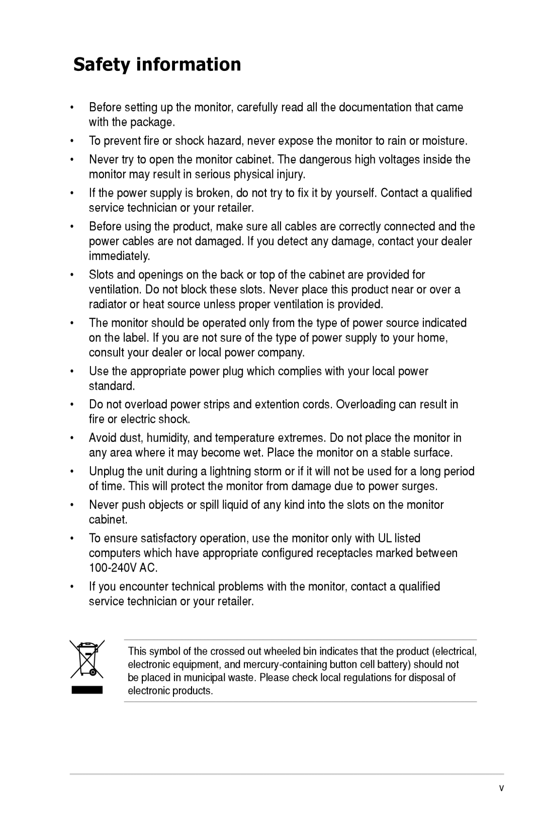 Asus MK221 user manual Safety information 