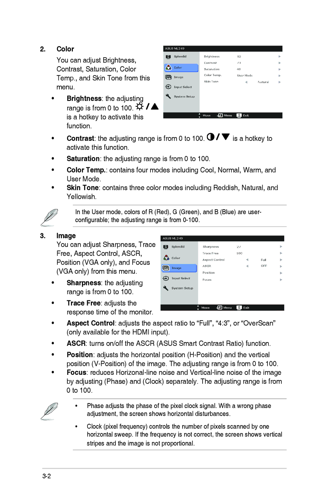 Asus ML249 manual Color, Image 