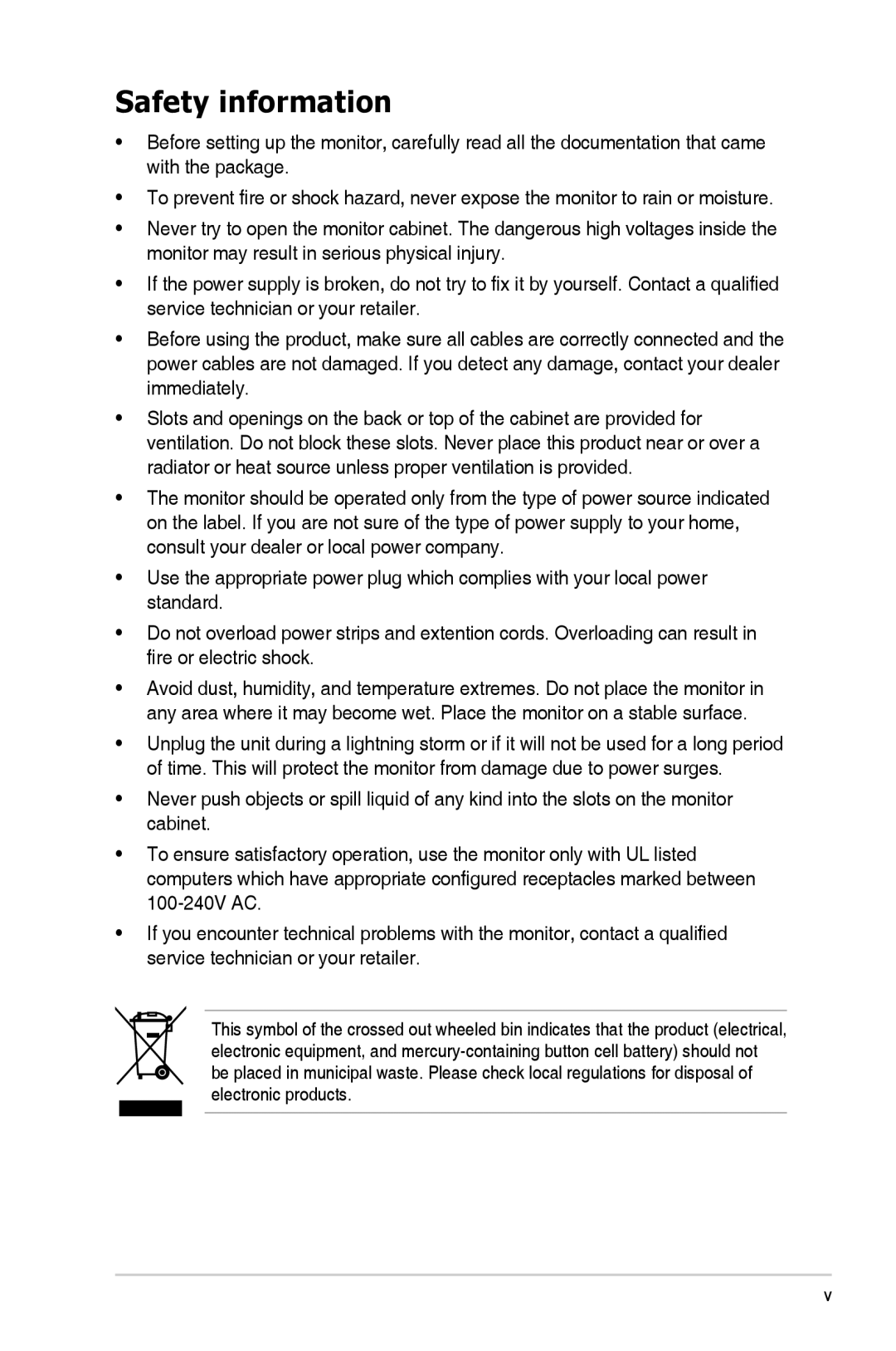 Asus ML249 manual Safety information 