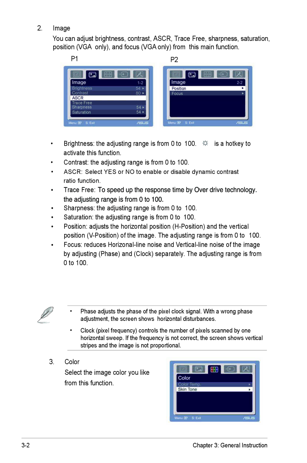 Asus MS227N, MS226H manual Contrast the adjusting range is from 0 to 