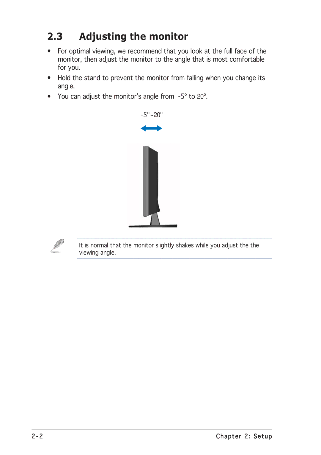 Asus MW221, MW201 manual Adjusting the monitor 