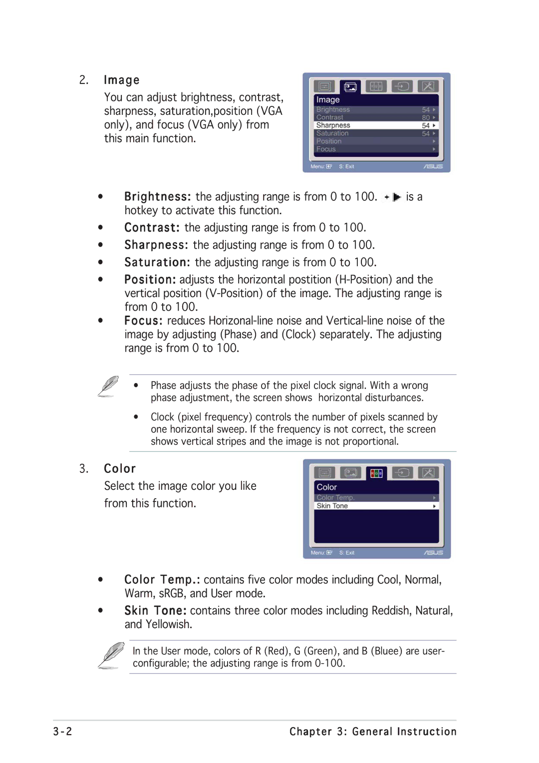 Asus MW221, MW201 manual Image, Color 