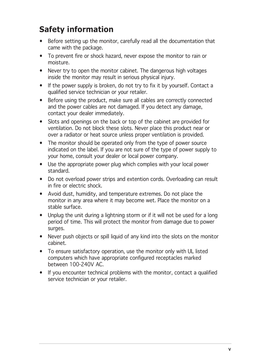 Asus MW201, MW221 manual Safety information 