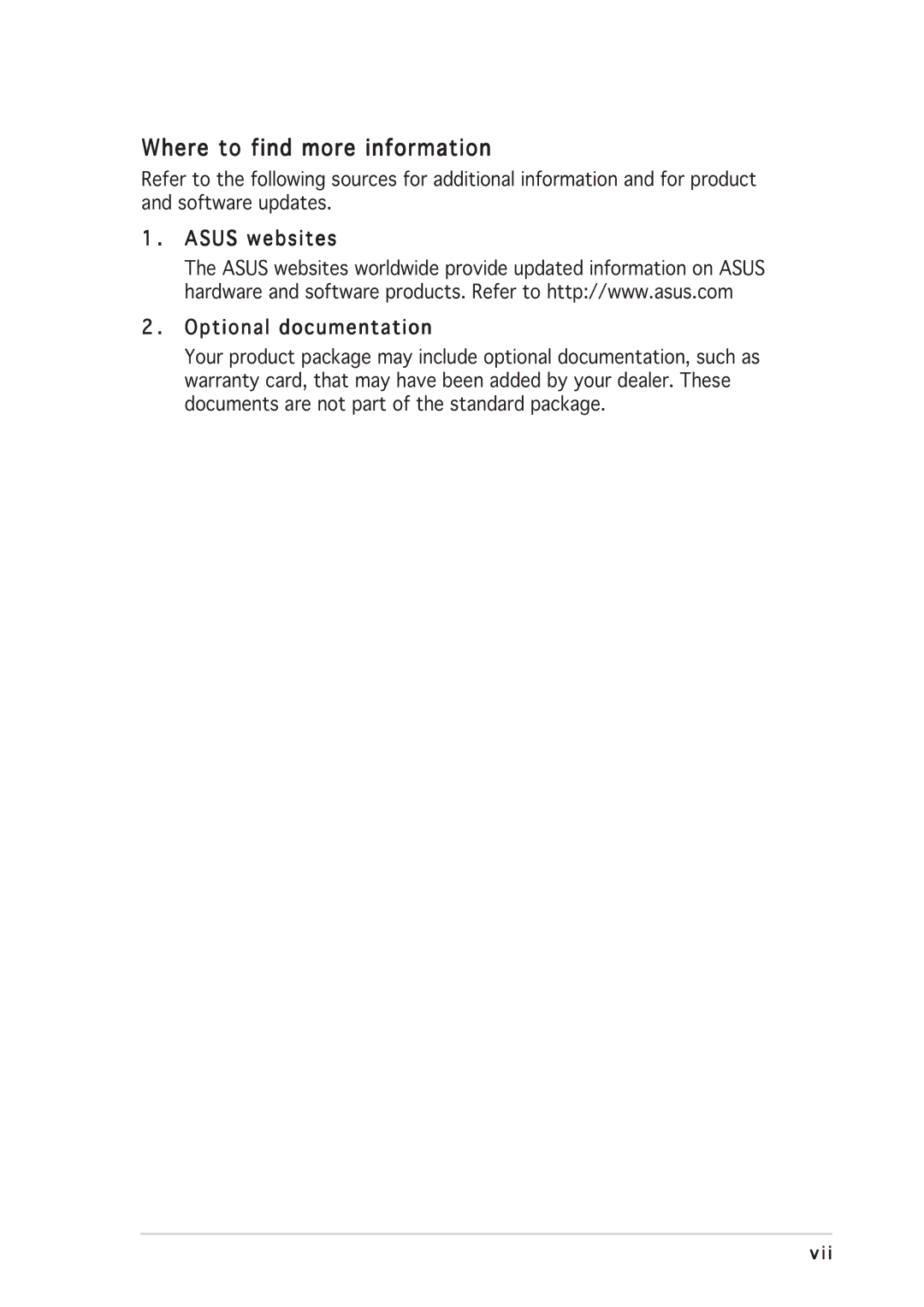 Asus MW201, MW221 manual Where to find more information, Asus websites Optional documentation 