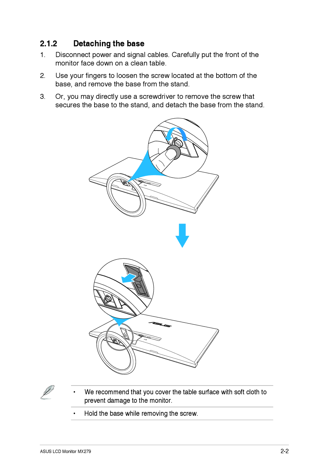 Asus MX279H manual Detaching the base 