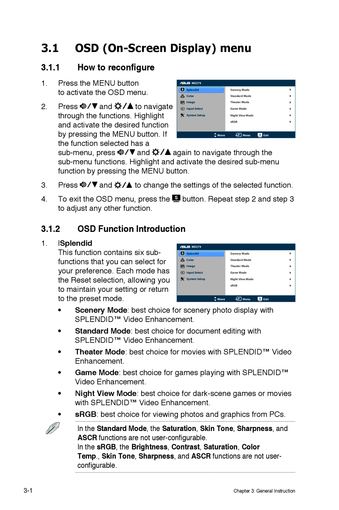 Asus MX279H manual OSD On-Screen Display menu, How to reconfigure, OSD Function Introduction, LSplendid 