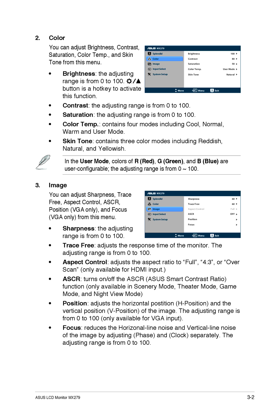 Asus MX279H manual Color, Image 