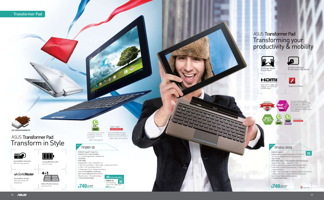 Asus N55SLDS71 Transform in Style, Transforming your productivity & mobility, Transformer Pad, 10.1” TF300T-32, Best Of 