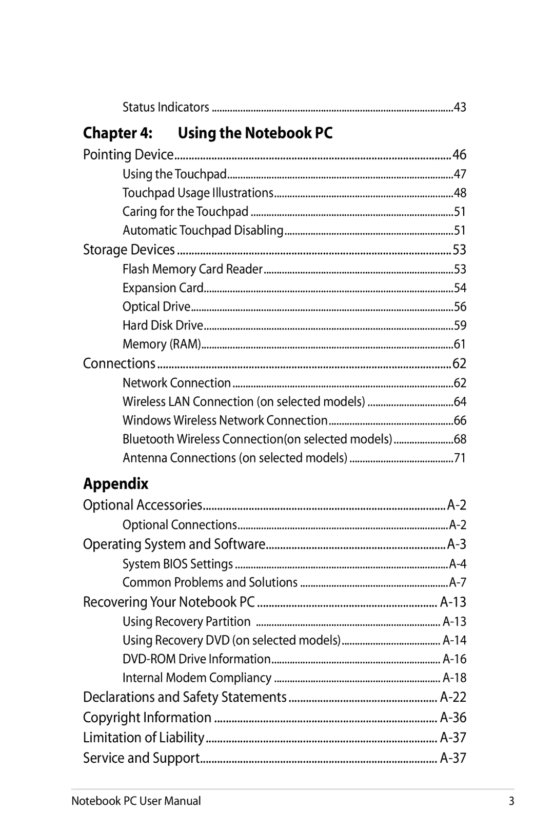 Asus N61JQ-A1 user manual Chapter Using the Notebook PC, Appendix 